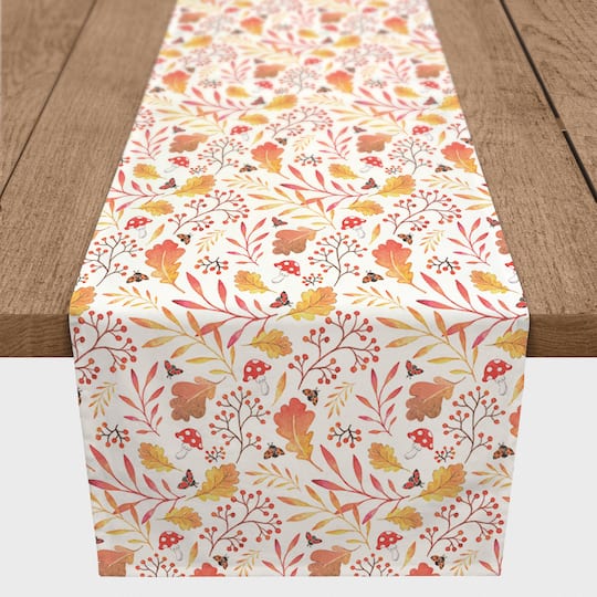 90" Watercolor Fall Leaves Poly Twill Table Runner